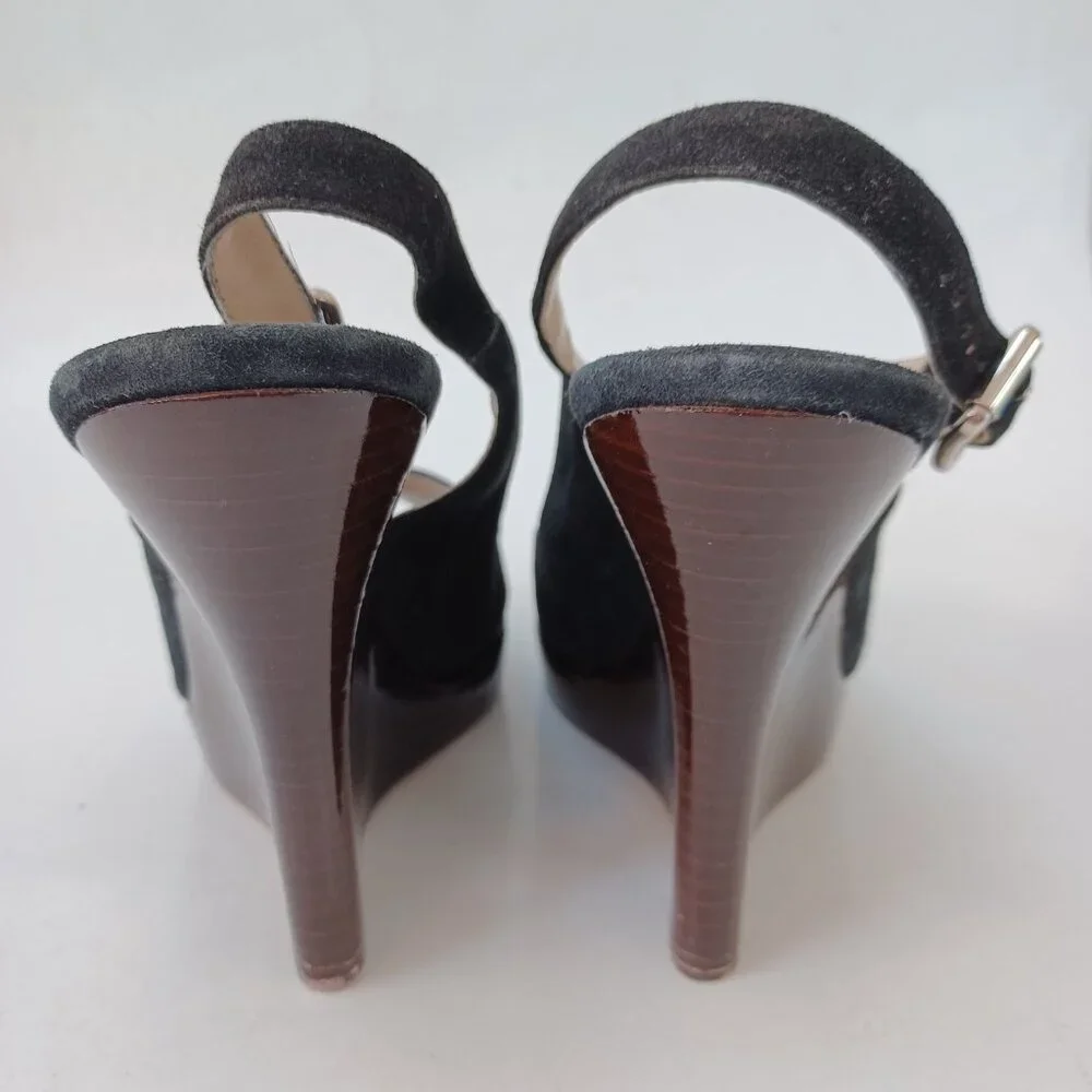 Michael Kors Black Suede Wedge Womens US 7.5 M Heels Retro Look Made‎ In Italy